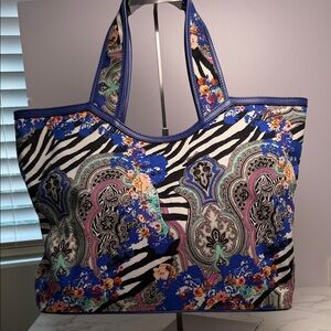 ETRO Libra tote bag featuring vibrant, eclectic mix of patterns including  paisl